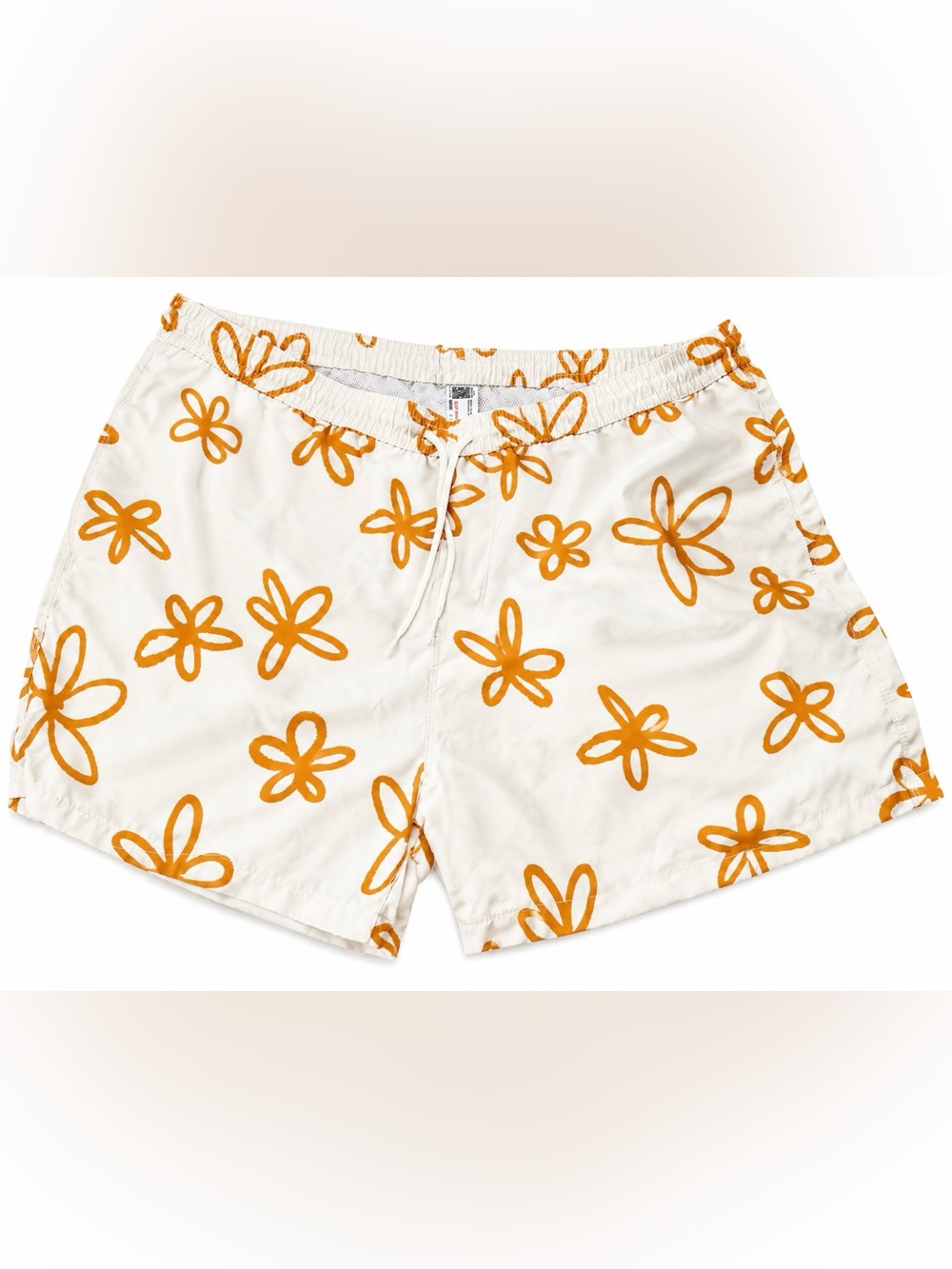 Mens ASOS White Swim Trunks with Orange Floral Print